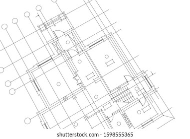 linear architectural drawing, vector illustration