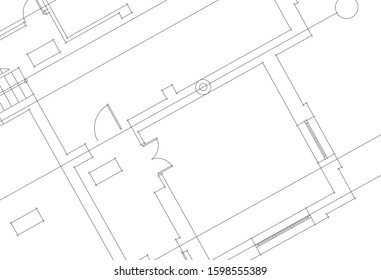 linear architectural drawing, vector illustration