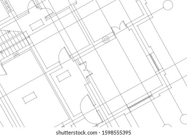 linear architectural drawing, vector illustration
