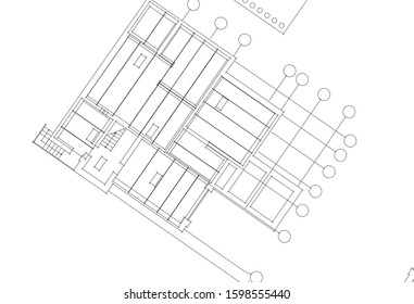 linear architectural drawing, vector illustration