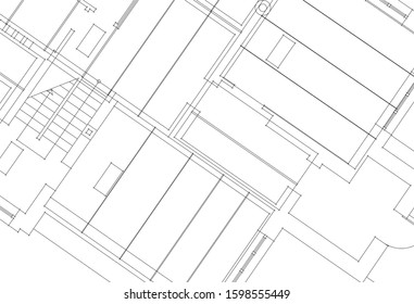 linear architectural drawing, vector illustration