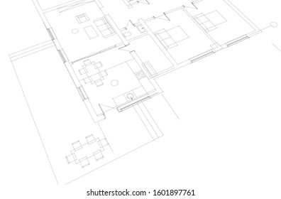 linear architectural drawing, vector illustration