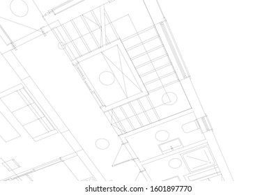 linear architectural drawing, vector illustration