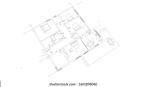 linear architectural drawing, vector illustration