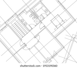 linear architectural drawing vector illustration