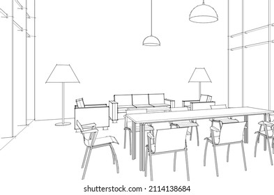 Linear architectural drawing vector illustration