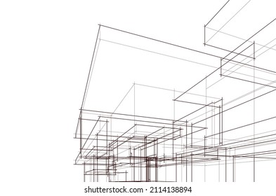 Linear architectural drawing vector illustration