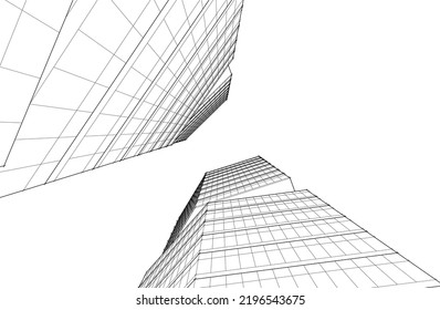 Linear architectural drawing vector illustration