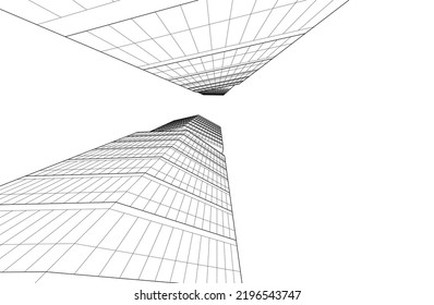 Linear architectural drawing vector illustration