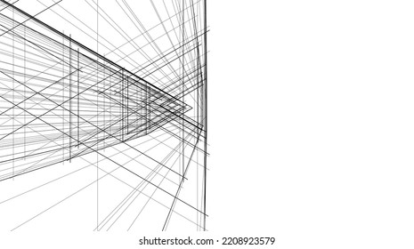 Linear architectural drawing vector illustration
