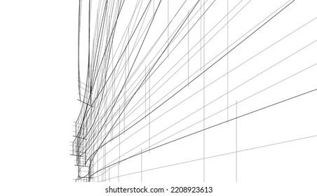 Linear architectural drawing vector illustration