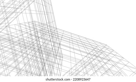 Linear architectural drawing vector illustration