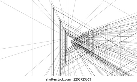Linear architectural drawing vector illustration
