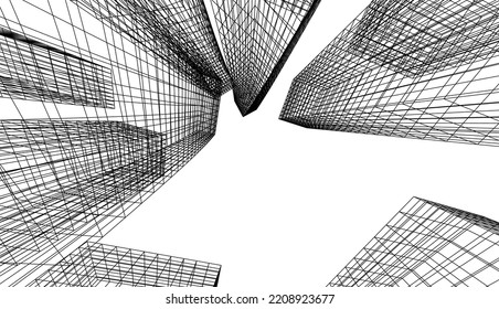 Linear architectural drawing vector illustration