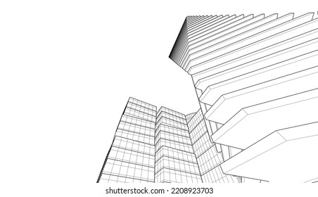 Linear architectural drawing vector illustration