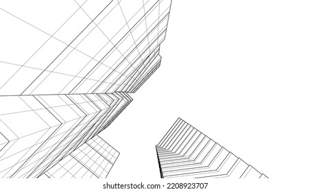 Linear architectural drawing vector illustration