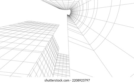 Linear architectural drawing vector illustration