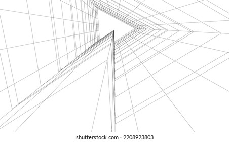 Linear architectural drawing vector illustration