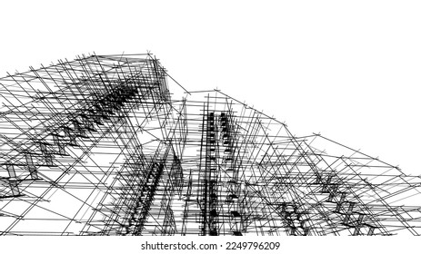Linear architectural drawing vector illustration