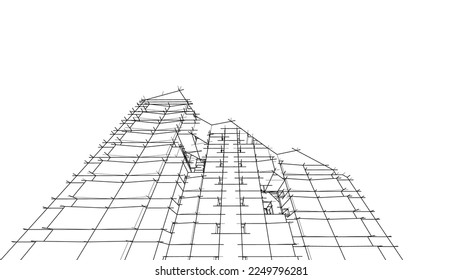 Linear architectural drawing vector illustration