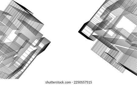 Linear architectural drawing vector illustration