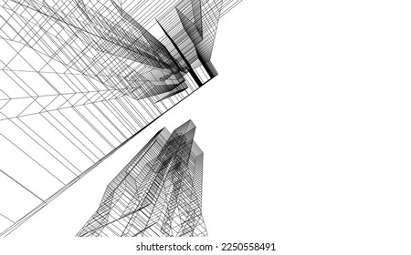 Linear architectural drawing vector illustration