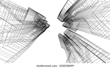 Linear architectural drawing vector illustration