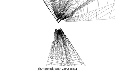 Linear architectural drawing vector illustration