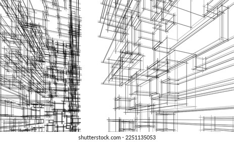 Linear architectural drawing vector illustration