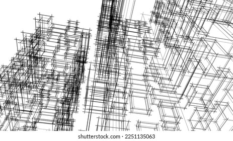 Linear architectural drawing vector illustration