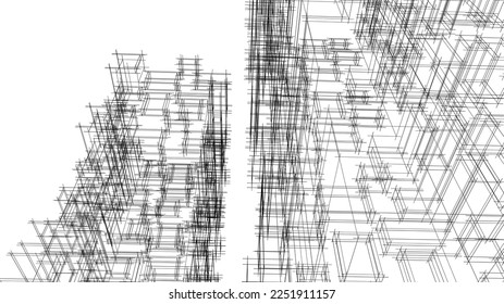 Linear architectural drawing vector illustration