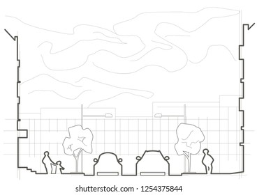 linear architectural panoramic sketch abstract road street section