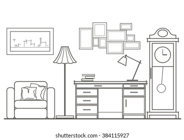 linear architectural sketch cabinet front view