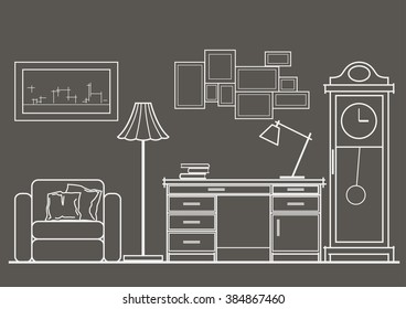 linear architectural sketch cabinet front view on gray background
