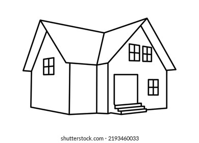 Linear Architectural Sketch Detached House. Hand Drawn Design Minimal House On White Background. Vector Illustration