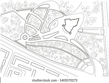 Linear architectural sketch general plan of city park