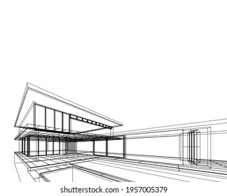 Linear architectural sketch of house 