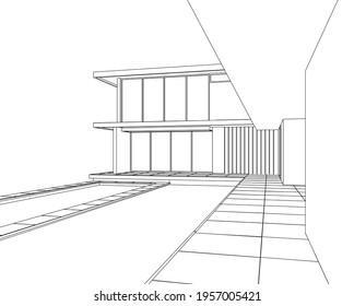 Esbozo arquitectónico lineal de la casa 