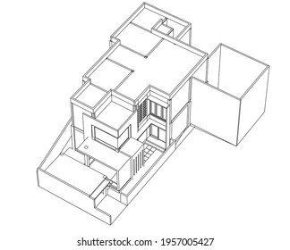 Esbozo arquitectónico lineal de la casa 