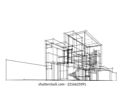 Esbozo arquitectónico lineal de una casa 