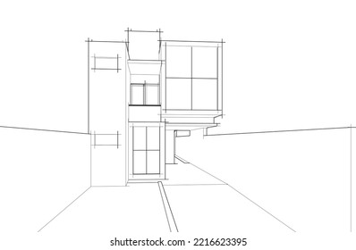 Lineare Architekturskizze eines Hauses 