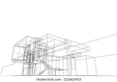 Esbozo arquitectónico lineal de una casa 