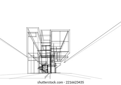 Linear architectural sketch of a house 