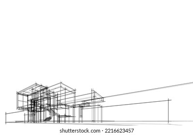 Linear architectural sketch of a house 