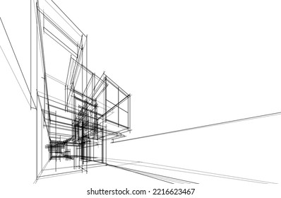 Linear architectural sketch of a house 