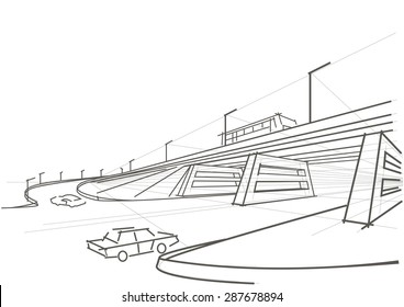 Linear architectural sketch viaduct