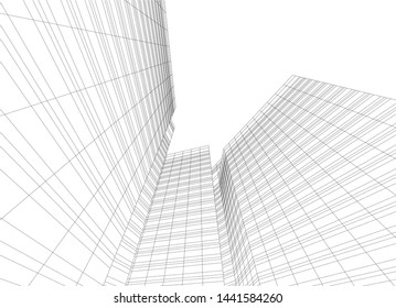 Linear architecture building 3d illustration