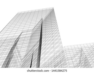 Linear architecture building 3d illustration