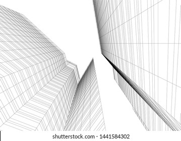 Linear architecture building 3d illustration