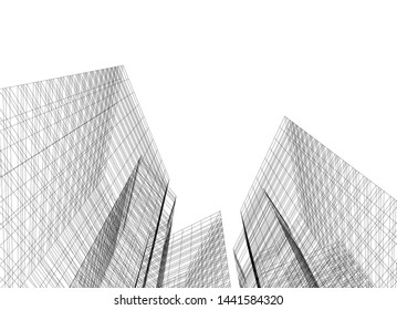 Linear architecture building 3d illustration